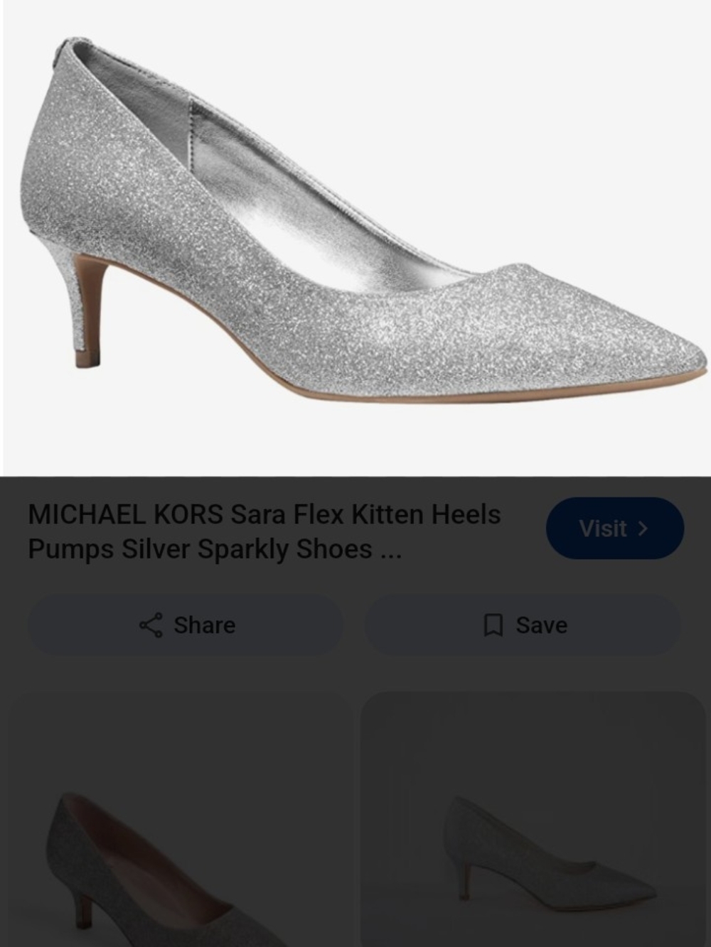 Michael Kors Sara Flex Silver Glitter Kitten Heel Pumps New Sz 10